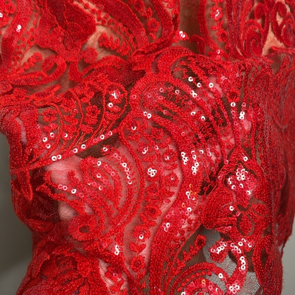 Free People Night Shimmer Red Sequin Lace Sheer Tank Mini Dress Size 6 NWT - Picture 7 of 15